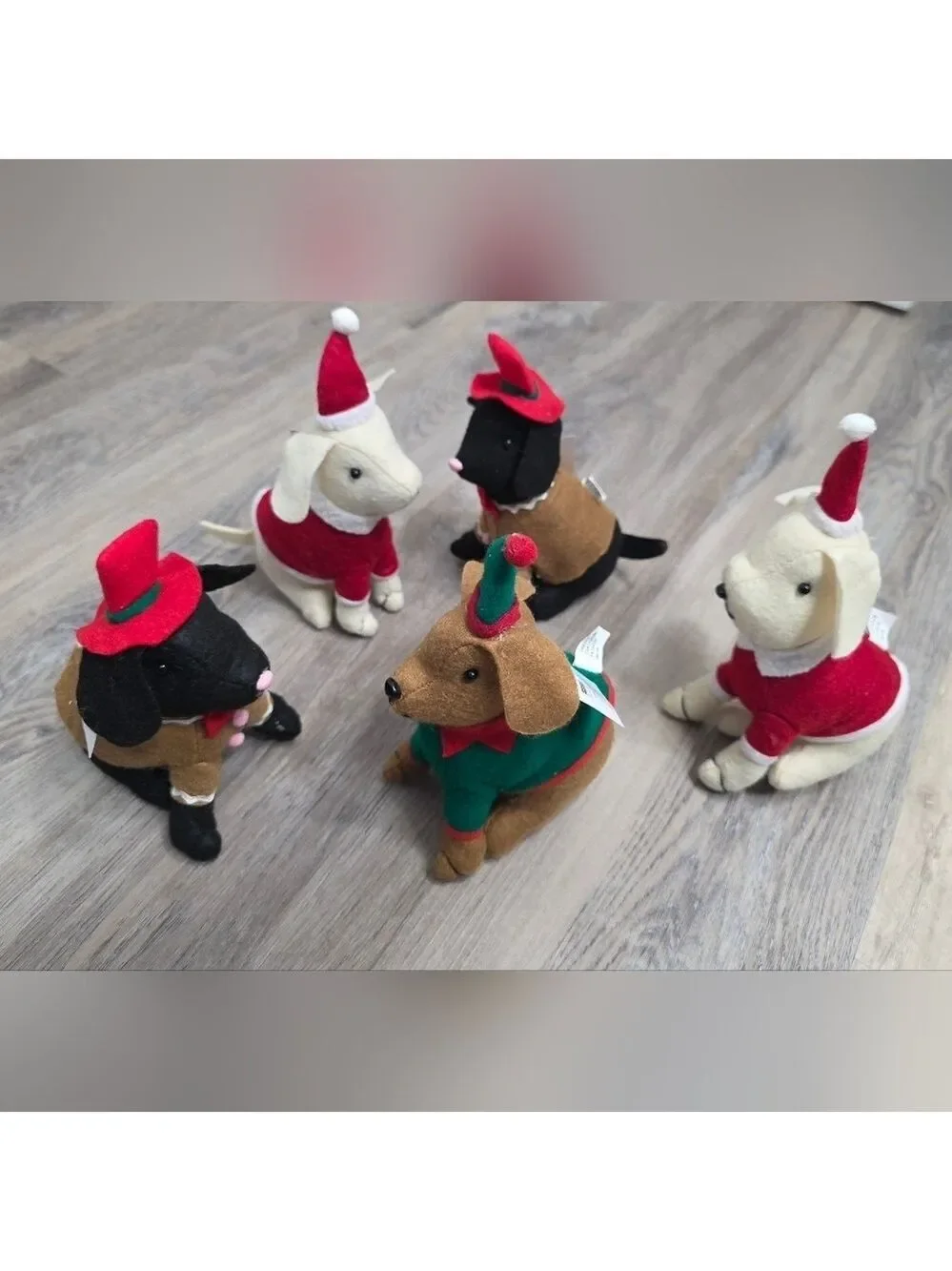 Set Of Five Christmas Decor Plush Fabric Dogs - New With Tags
